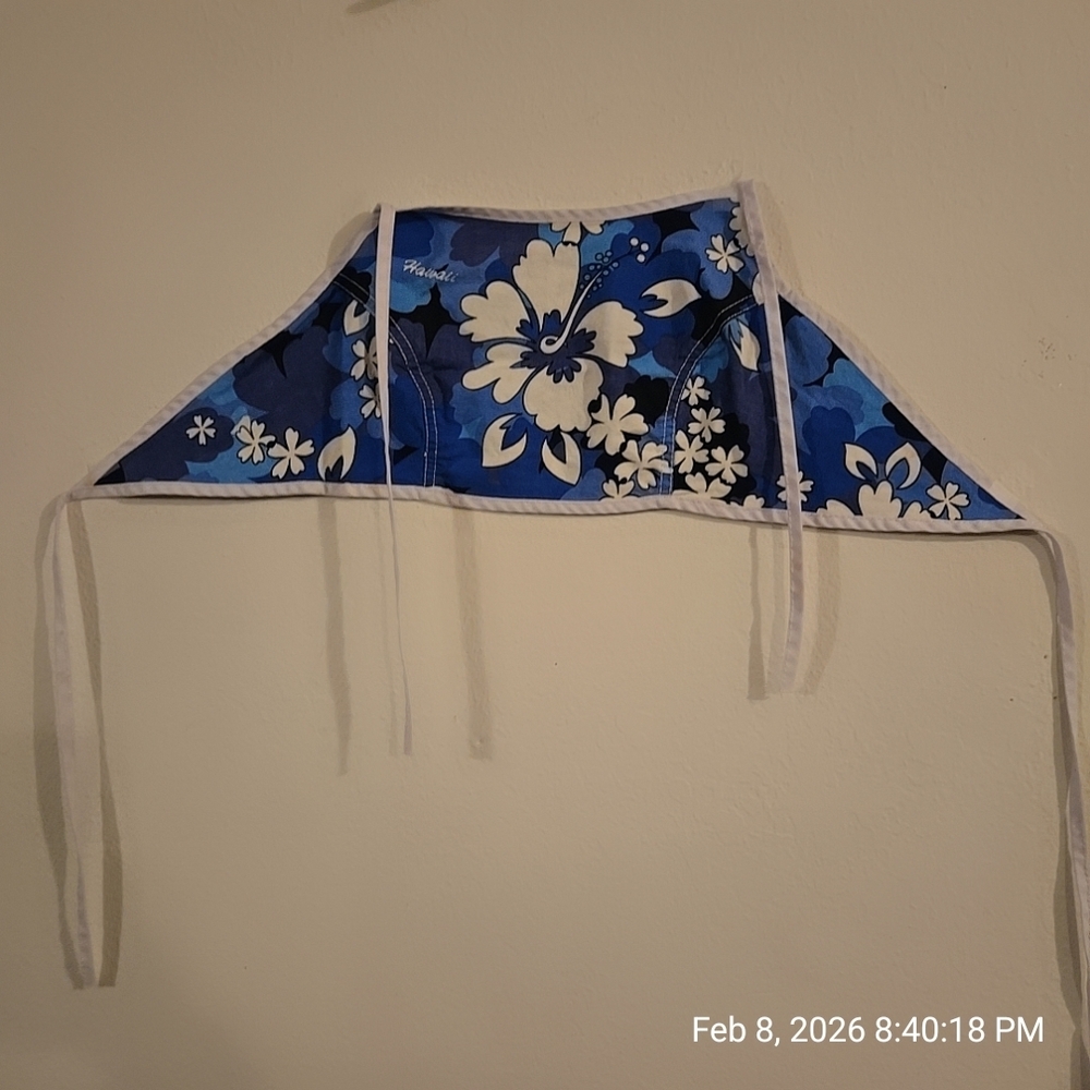Floral Blue Apron with White Trim